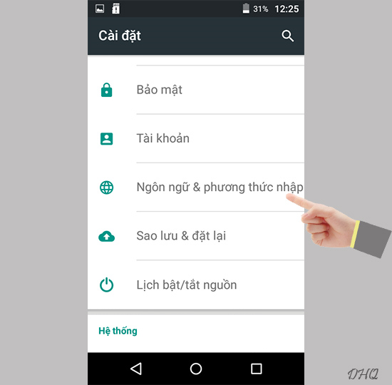 Chọn ngôn ngữ & phương thức nhập